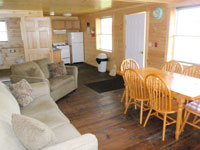 Log Cabin Rental - Living Room and Kitchen - North Country Rivers