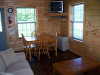 Log Cabin Rental - Living Room and Kitchen - North Country Rivers